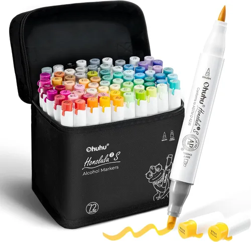 Vista 10 de Ohuhu Marcadores de alcohol con punta de pincel – Juego de marcadores artísticos de doble punta con certificación AP para artistas adultos