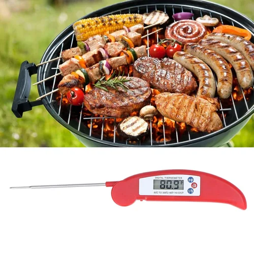 Vista 2 de Termómetro de alimentos, termómetro de carne ampliamente utilizado con función de calibración de apagado automático con sonda plegable para cocina