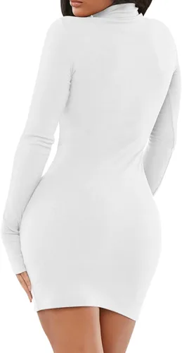 Vista 5 de Yajedo Vestido sexy ajustado para mujer, cuello alto, manga larga, mini vestidos para discoteca
