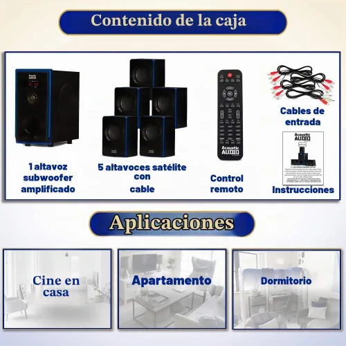 Vista 5 de Acoustic Audio AA5102 - Sistema de altavoces 5.1 con Bluetooth para cine en casa, color negro (AA5102)