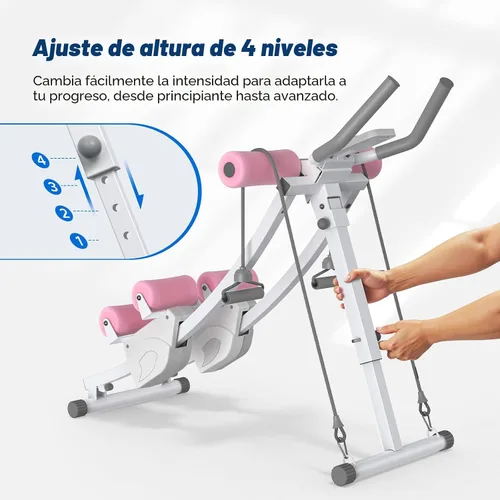 Vista 7 de MERACH Ab Machine, Adjustable Ab Trainer Machine, AB Workout Equipment Blanco y rosa