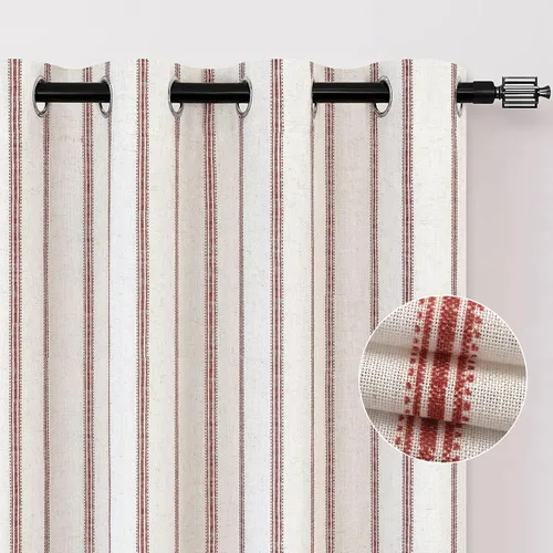 Vista 72 de DriftAway Cortinas opacas de mezcla de lino de granja de 90 pulgadas de largo para dormitorio, cortinas de lino con estampado de rayas verticales