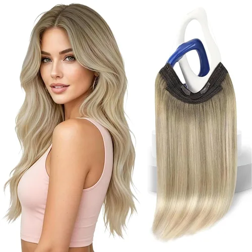 Vista 15 de Sunny - Extensiones de cabello humano real, con cable/hilo y clips ajustables, aplicación invisible, 2.82 onzas, 12 pulgadas, color rubio cenizo