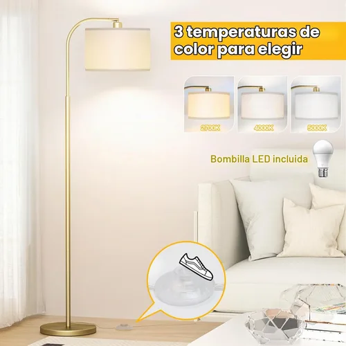 Vista 2 de Lámparas de pie de arco para sala de estar con 3 temperaturas de color, lámpara de pie moderna para leer con bombilla de 9 W incluida, lámpara