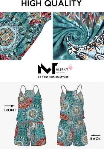 Vista 5 de MISFAY Overol corto de verano para mujer, cuello en V, tirantes delgados, 2025
