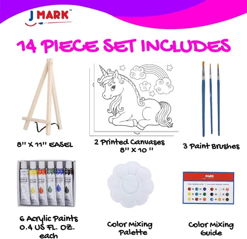 Vista 2 de J MARK Juego de pintura para niños, juego de pintura acrílica todo incluido para niños, suministros de pintura seguros