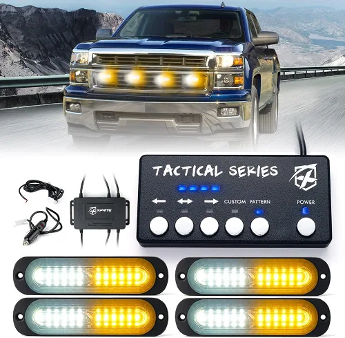 Vista 18 de Xprite Kit de luces estroboscópicas LED ámbar para montaje en superficie, parrilla de parrilla lateral, luz intermitente de advertencia