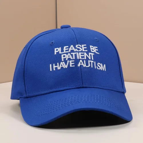 Vista 5 de Gorra de béisbol unisex de algodón con texto en inglés "Please Be Patient I Have Autismo", ajustable para papá