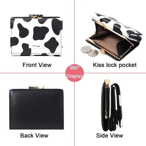 Vista 3 de Sunwel Fashion Cartera pequeña con estampado de vaca para niñas, con bolsillo para efectivo, tarjetero para tarjetas de identificación, con ventana
