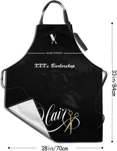 Vista 3 de Delantal de barbería personalizado para hombres y mujeres, delantal de peluquería con texto personalizado con bolsillos, delantal ajustable
