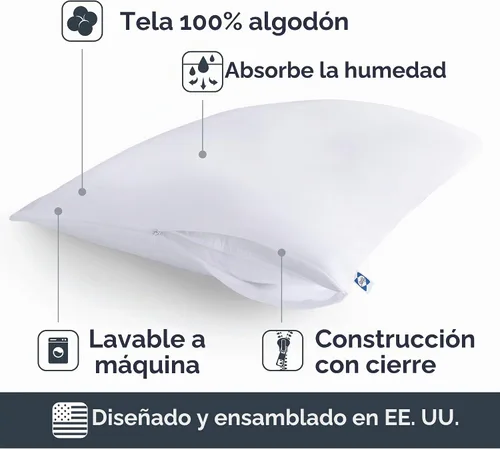 Vista 4 de Sealy All - Protector de almohada de algodón con cremallera estándar/Queen, paquete de 2