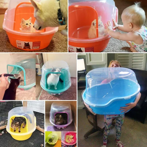 Vista 8 de Petphabet Caja de Arena para Gatos con Capucha Jumbo, Extra Grande, Azul Claro