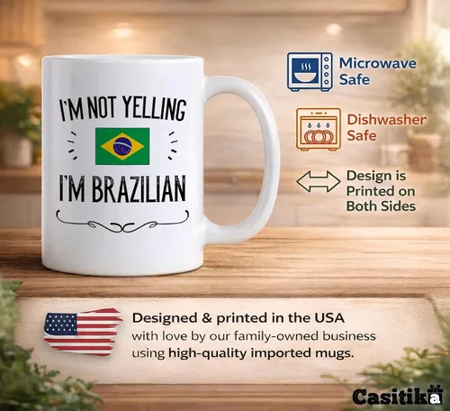 Vista 3 de Casitika Recuerdo y regalos del orgullo brasileño. Taza de café de 11 onzas. Idea de regalo para esposa, marido, amigo o compañero de trabajo