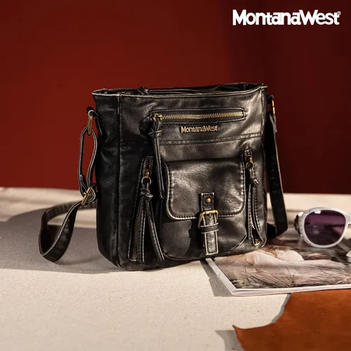Vista 2 de Montana West Crossbody Bag for Women Soft Washed Leather Multi Pocket Shoulder Purses