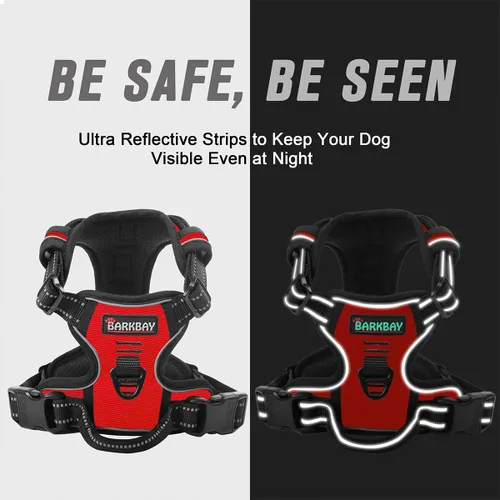 Vista 167 de BARKBAY - Arnés para perro sin tirones con clip frontal, material resistente y reflectante, asa de fácil control para pasear perros grandes