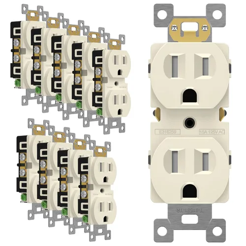 Vista 11 de ENERLITES Receptáculo dúplex, tomas de pared eléctricas resistentes a manipulaciones, grado comercial, 15A 125V, autoconectado, 2 polos, 3 cables