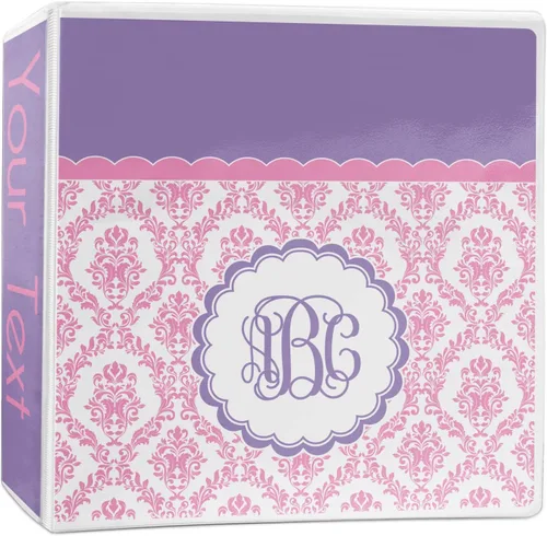Vista 8 de Carpeta personalizada de 3 anillas damasco rosa, blanco y morado, 1 pulgada