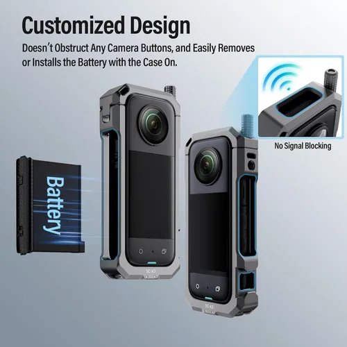 Vista 2 de SIRUI Jaula de cámara para Insta360 X3, funda protectora de aluminio para Insta360 X3 con cubierta de lente, dedos plegables, rosca de 1/4 pulgadas