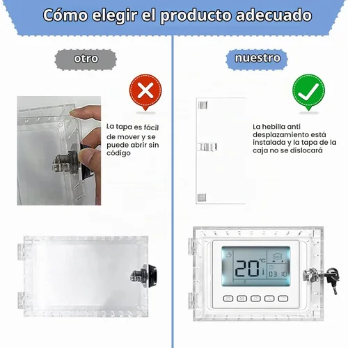 Vista 5 de Caja de bloqueo de termostato universal con llave, protector de termostato grande transparente para pared, cubierta de termostato con cerradura