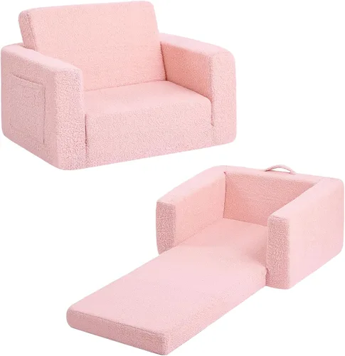 Vista 14 de Tiita Sofá para Niños, Silla Sofá para Niños 2 en 1, Sofá Convertible para Niños Pequeños a Tumbona, Sofá de Bebé Desplegable, Cama Silla