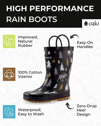 Vista 2 de OAKI Botas de lluvia de goma impermeables para niños con asas fáciles de poner