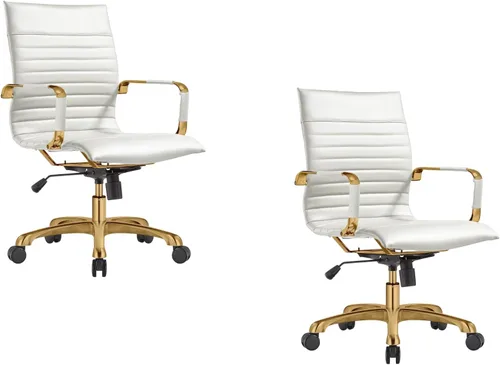 Vista 25 de LeisureMod Harris Silla de oficina con almohadilla suave, silla ejecutiva de piel sintética con base de acero dorado, altura ajustable, bloqueo