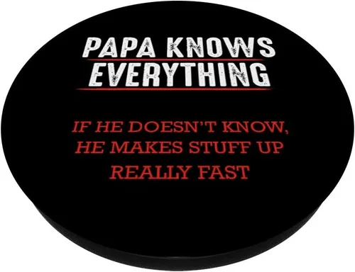 Vista 2 de Papa Knows Everything Great Granddad Grandpa Funny Quote PopSockets Grip and Stand para teléfonos y tabletas