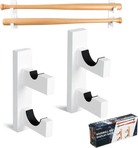 Vista 7 de Invech 2 Baseball Bat Holder, Wall Mount Display Case,Sturdy Wood Horizontal Rack & Bracket for softball bat or Lightsaber, Bat Souvenir Stand with