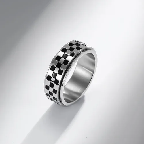 Vista 2 de Anillos giratorios de acero inoxidable de 0.315in, color negro, blanco, para mujeres, hombres, niños, adolescentes, niñas, delicados anillos