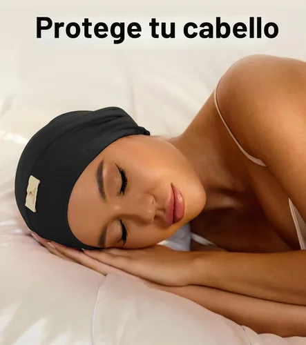 Vista 2 de SECZIPE 2 piezas de cofia de satén de seda para envolver el cabello para dormir, con correa ajustable para cabello rizado, gorras nocturnas Negro