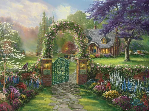 Vista 2 de Ceaco - Thomas Kinkade - Inspiraciones - Cabaña de colibrí - Rompecabezas de 300 piezas