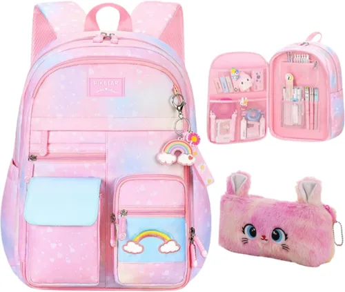 Vista 9 de Mochila para niñas, mochila para niñas, mochila escolar morada Mochila-01