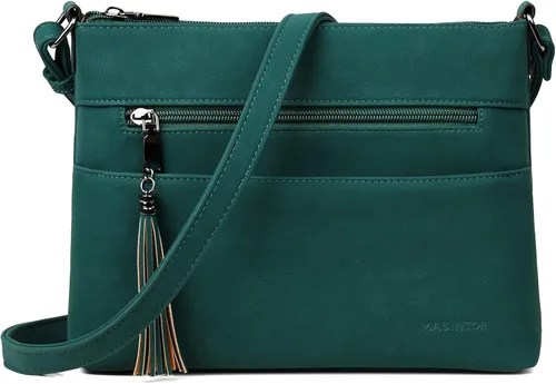 Vista 7 de MASINTOR Bolsos cruzados para mujer, bolso cruzado ligero y mediano, de cuero suave, bolsos de hombro para mujer con borla