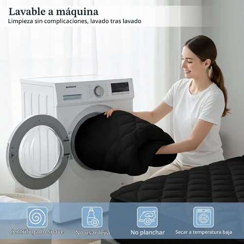 Vista 6 de LUX Décor - Protector de colchón tamaño individual, funda de colchón acolchada elástica ajustable Negro