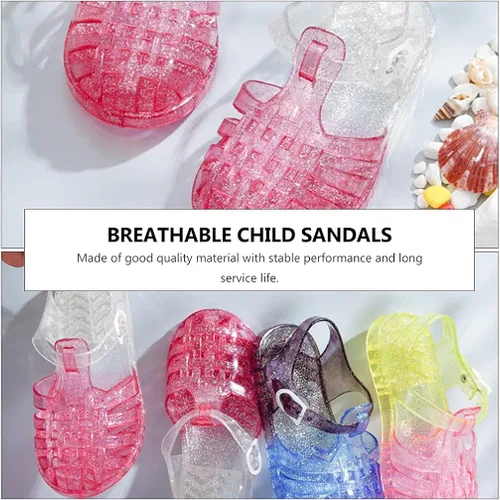 Vista 3 de USHOBE Sandalias de jalea de princesa para niñas, sandalias de verano para la playa, zapatos de gelatina con purpurina, sandalias planas