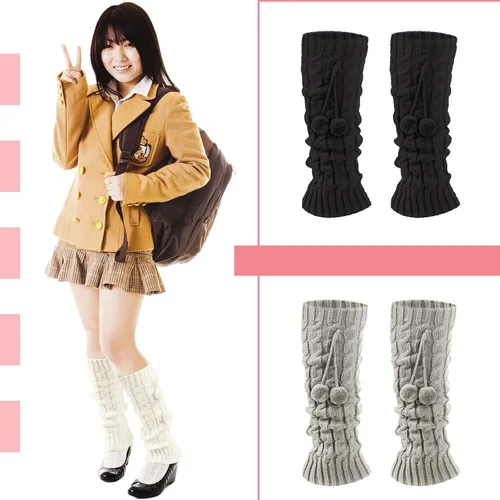 Vista 4 de Eurzom 3 pares de calentadores de piernas kawaii de punto calentadores de piernas estilo japonés calcetines sueltos hasta la rodilla calentadores
