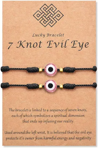 Vista 17 de Pulsera de 7 nudos contra el mal de ojo para mujeres, hombres y bebés, cuerda roja negra rosa, protección contra el mal de ojo, buena suerte, regalo