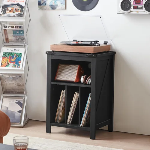 Vista 3 de Joaxswe Soporte para tocadiscos con almacenamiento de discos de vinilo, capacidad para hasta 160 álbumes, mesa giratoria grande de madera, estante