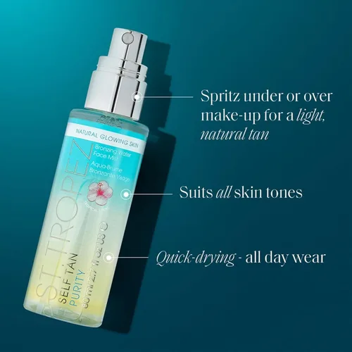 Vista 3 de St. Tropez - Bruma facial de autobronceado Purity, brillo natural besado por el sol con ácido hialurónico y antioxidantes, cuidado facial vegano