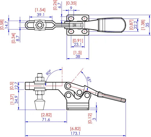 Vista 2 de Woodriver Abrazadera de palanca de silueta baja 2-3/4" X 1/4" 500 Lb. Capacidad