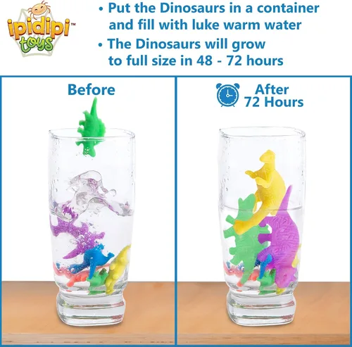 Vista 2 de IPIDIPI TOYS Dinosaurios que crecen en el agua, paquete de 25 juguetes de dinosaurios expandibles para niños, regalos de fiesta, rellenos de piñata