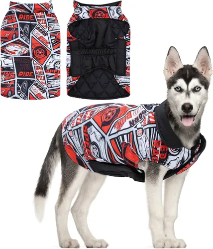 Vista 16 de CuteBone Abrigo de invierno para perro, chaleco reversible impermeable y resistente al viento, chaqueta gruesa ajustable para clima frío con agujero