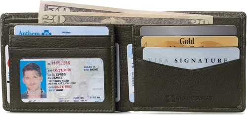 Vista 4 de Alpine Swiss RFID - Cartera de piel con 2 compartimentos para documentos de identidad, con ventana dividida, sección para billetes, en caja
