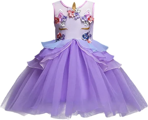 Vista 11 de Vestido de cumpleaños de unicornio para bebé, disfraz de princesa, Halloween, cosplay, Navidad, carnaval, fiesta con diadema