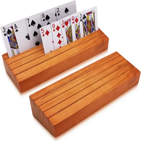 Vista 7 de Portatarjetas de madera para naipes, soporte de madera para naipes para niños, soporte para cestas para adultos mayores, coronas de mazo de cartas