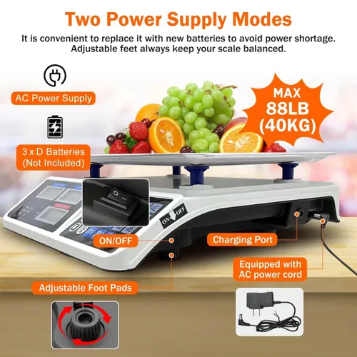Vista 8 de Báscula de cálculo de precios de 88 lb/40 kg, báscula digital de cálculo de precios con plataforma grande de acero inoxidable, báscula de cocina