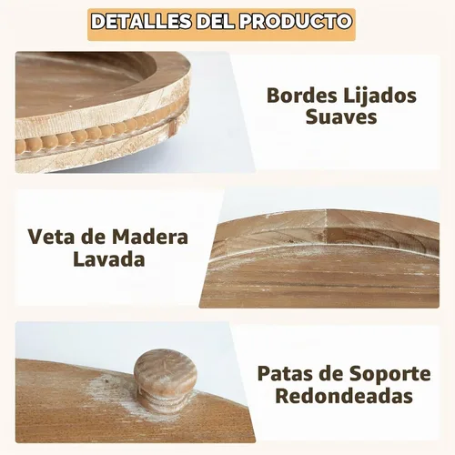 Vista 3 de Juego de 2 bandejas ovaladas de madera con diseño de cuentas, bandeja de decoración de mesa de centro de mesa para sala de estar, bandeja de mesa