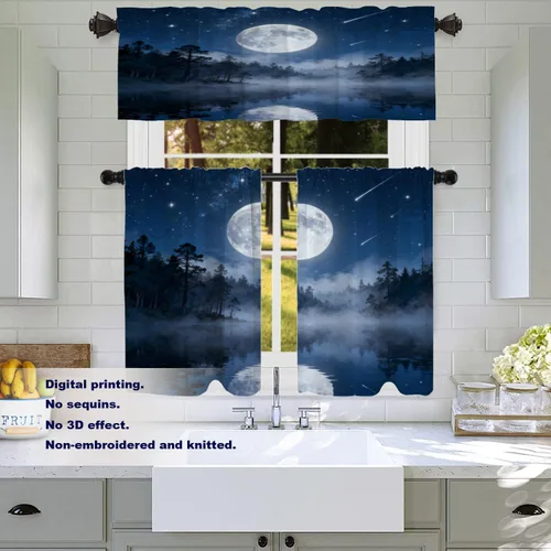 Vista 257 de Batmerry American Flag Ink Dot Blackout Tier Curtains, Red Blue White Stars Abstract Thermal Insulated Half Curtain Rod Pocket Small Valance for