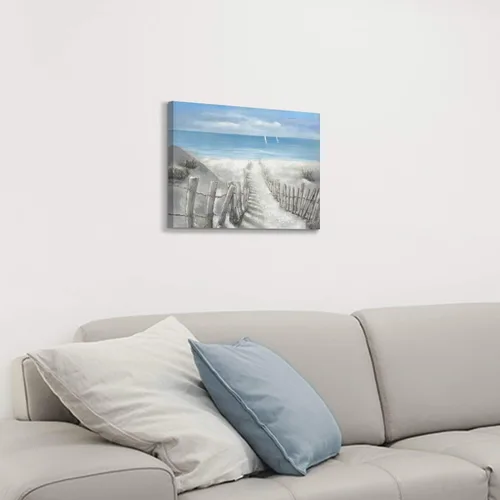 Vista 3 de Hardy Gallery Lienzo impreso con diseño de camino de playa: lienzo con imagen del océano costero, arte de pared tamaño pequeño para baño