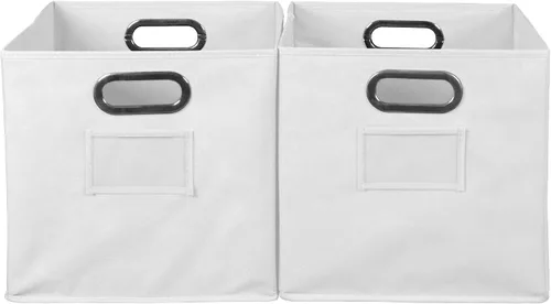 Vista 3 de Niche Cubo - Juego de 2 contenedores plegables de tela, color blanco